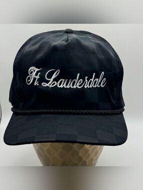 Vintage Ft. Lauderdale Rope Snapback Hat Black Tone Checkerboard Cap San Sun